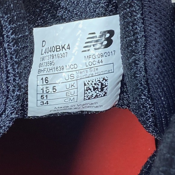 New Balance‎ Men\'s L4040 BK4 Black/White Metal Baseball Cleats Size 16